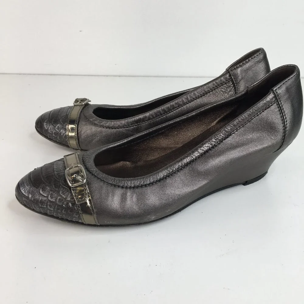 AGL Bronze Metallic Leather Captoe Wedges Pump Size 37
